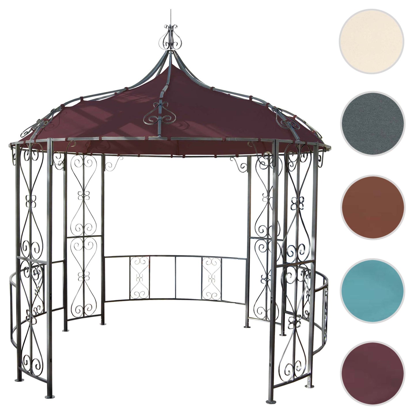 Pergola Almeria, rond tuinpaviljoen, stevig stalen frame Ø 3m ~ roodbruin