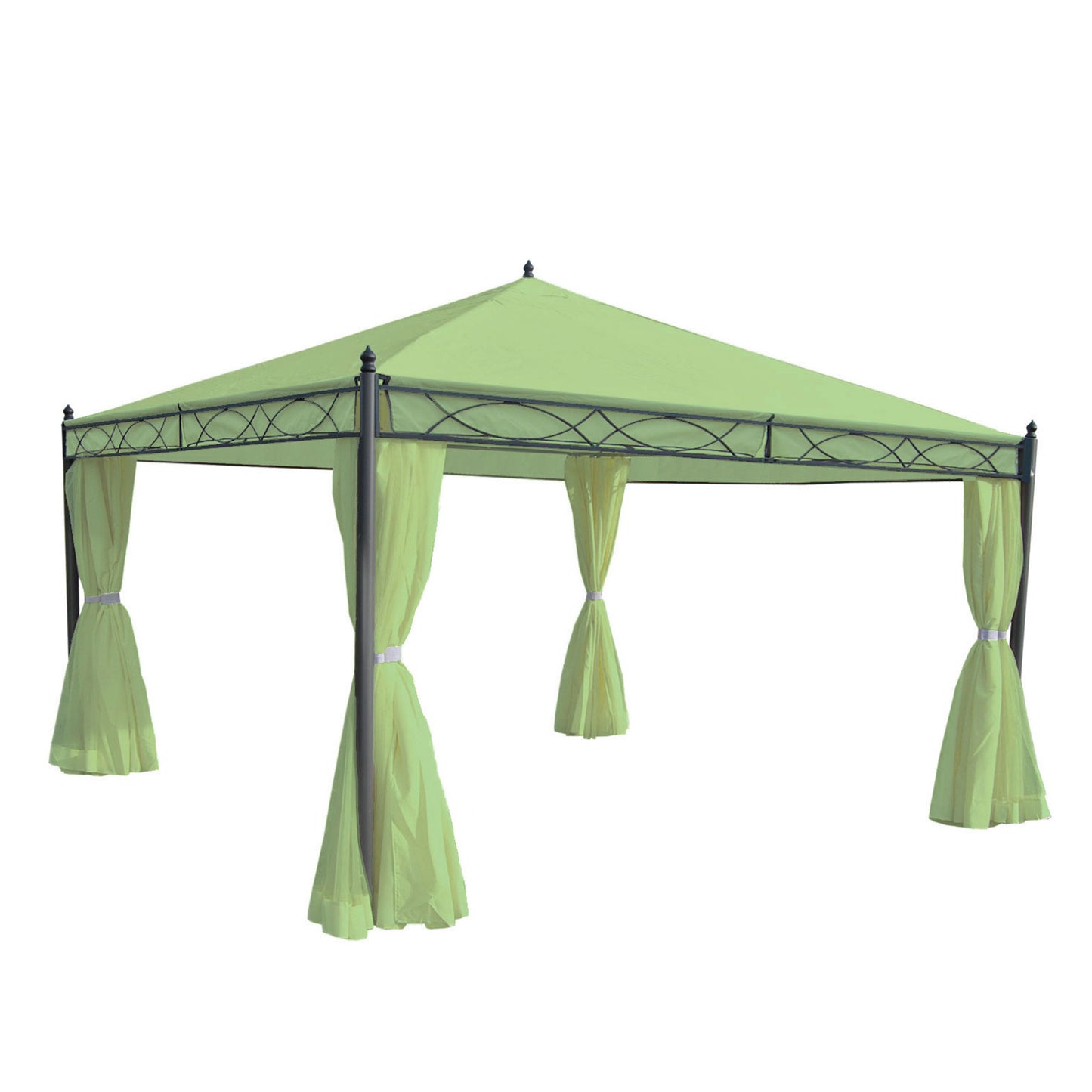 Pergola Cadiz, tuinpaviljoen, stevig 7cm frame met zijwand ~ groen 4x4m