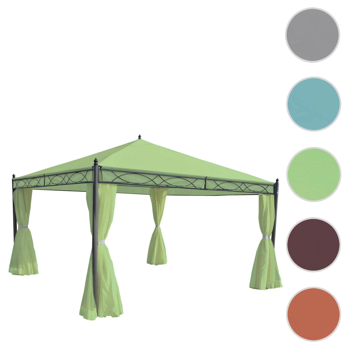 Pergola Cadiz, tuinpaviljoen, stevig 7cm frame met zijwand ~ groen 4x4m