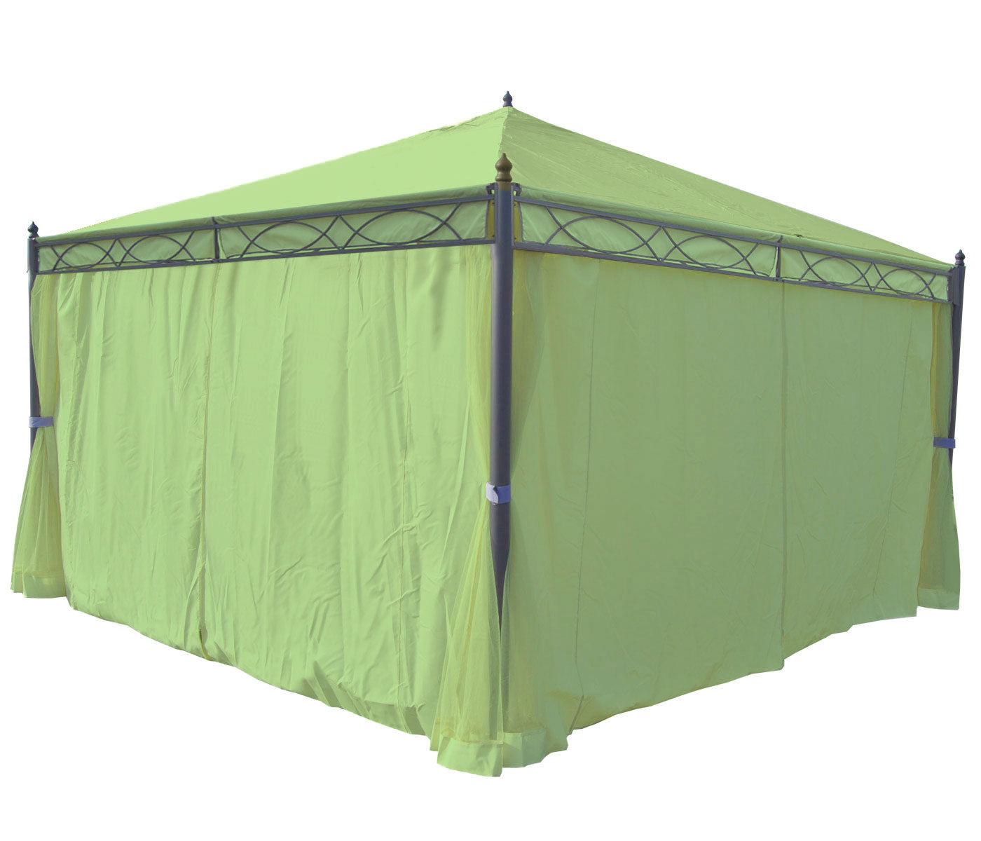Pergola Cadiz, tuinpaviljoen, stevig 7cm frame met zijwand ~ groen 4x4m