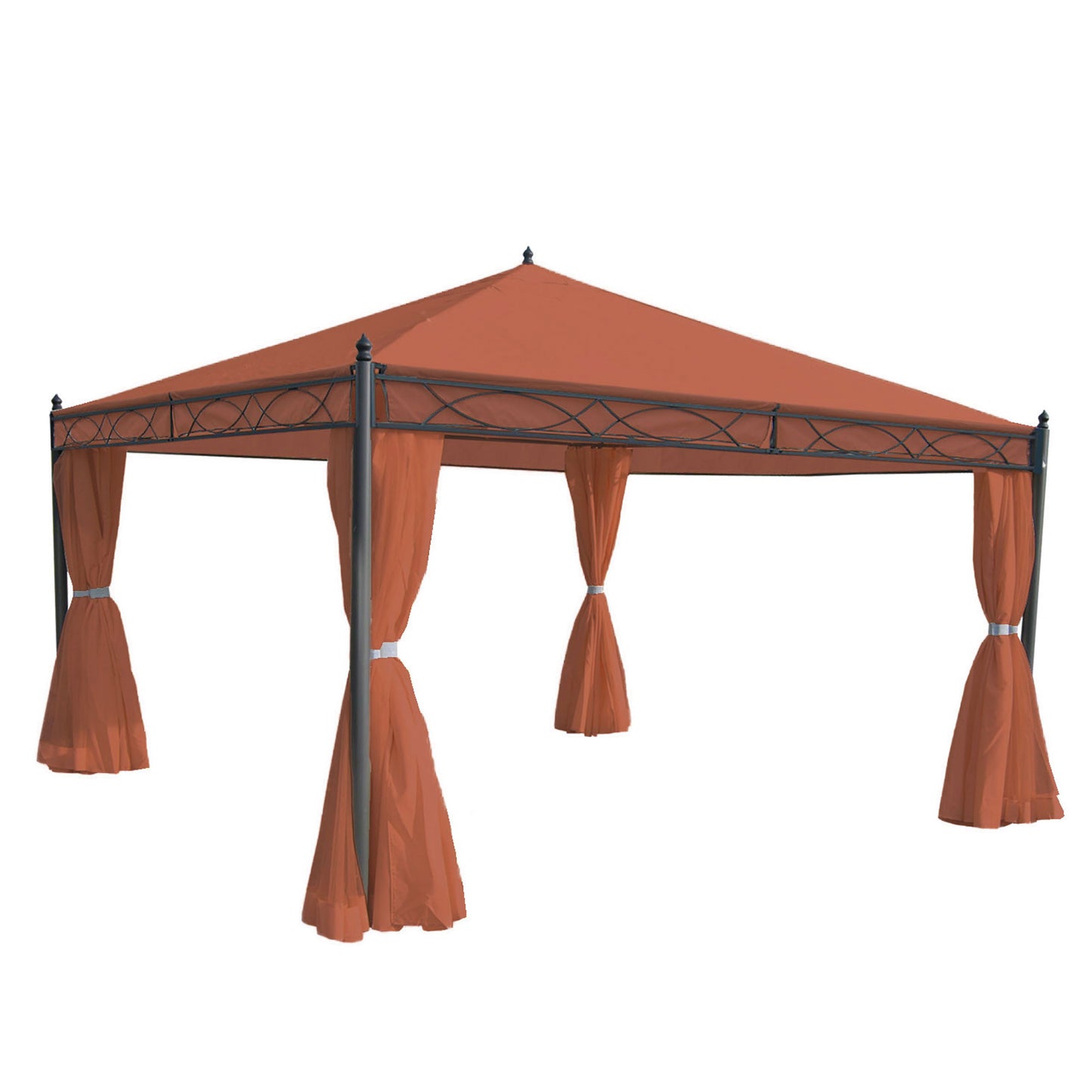 Pergola Cadiz, tuinpaviljoen, stevig 7cm frame met zijwand ~ terracotta-bruin 4x4m