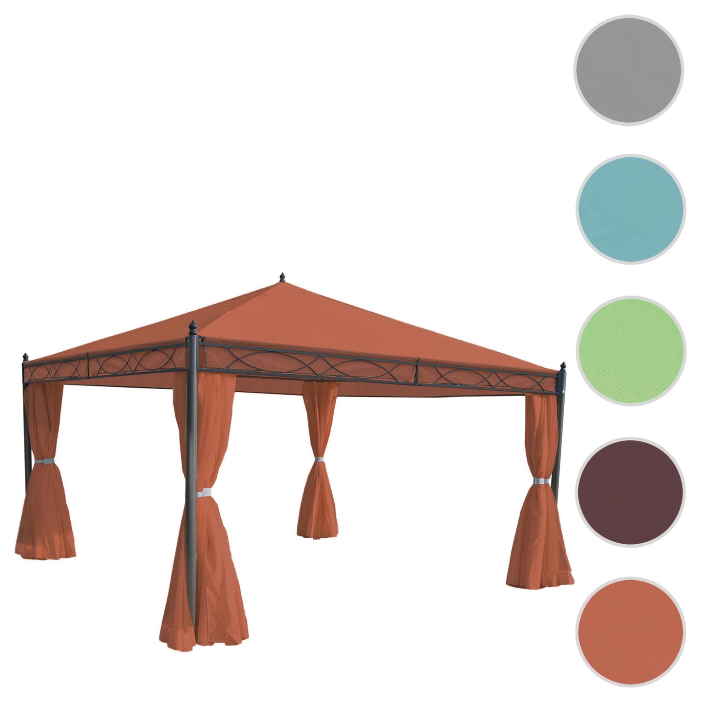 Pergola Cadiz, tuinpaviljoen, stevig 7cm frame met zijwand ~ terracotta-bruin 4x4m