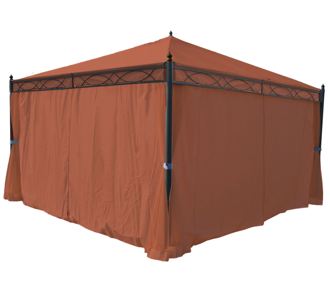 Pergola Cadiz, tuinpaviljoen, stevig 7cm frame met zijwand ~ terracotta-bruin 4x4m