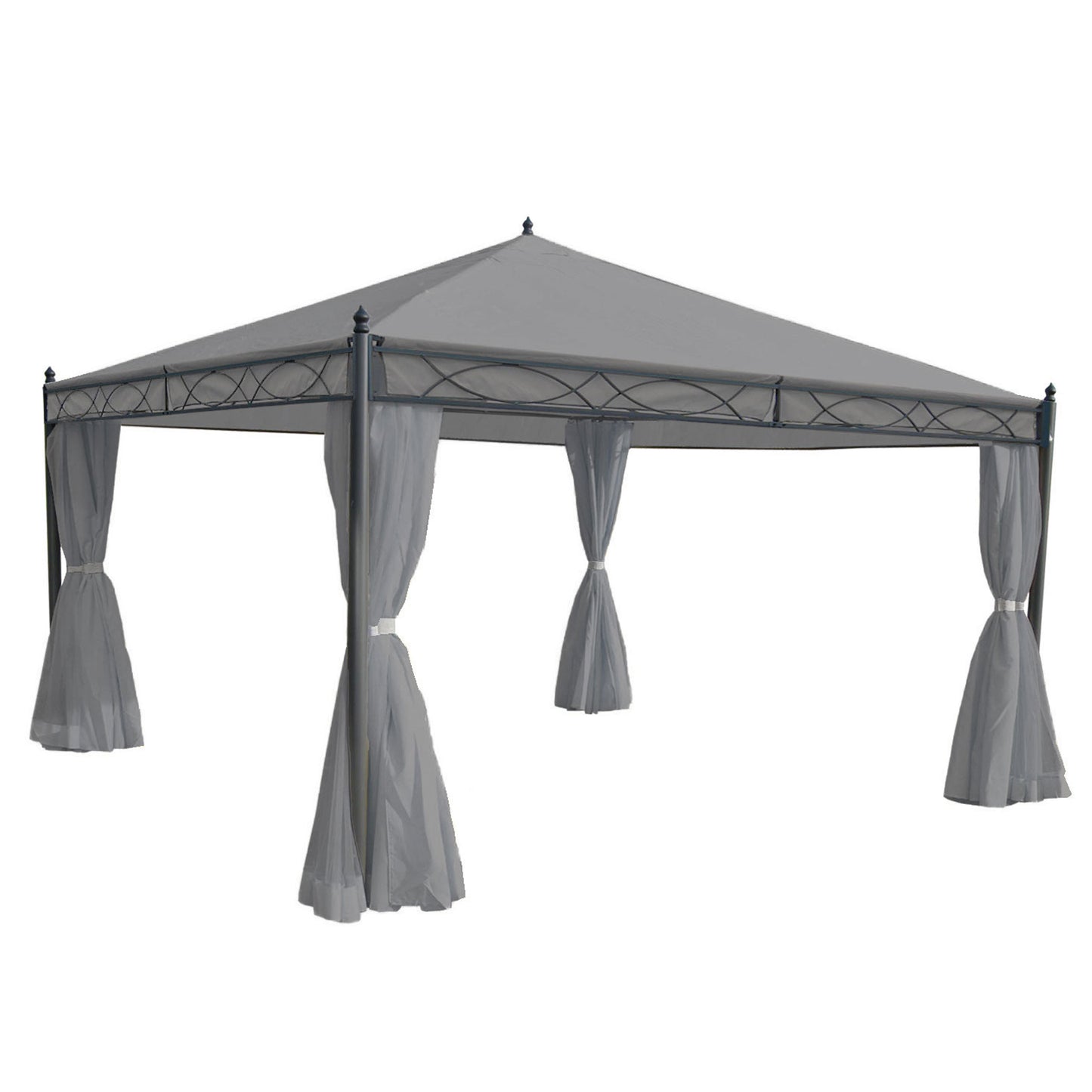 Pergola Cadiz, tuinpaviljoen, stevig 7cm frame met zijwand ~ lichtgrijs 4x4m