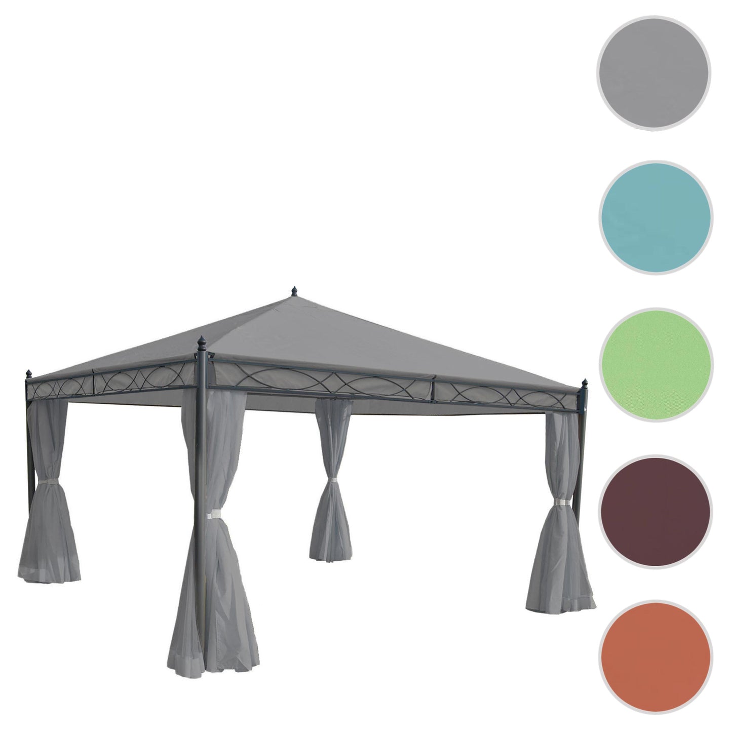 Pergola Cadiz, tuinpaviljoen, stevig 7cm frame met zijwand ~ lichtgrijs 4x4m