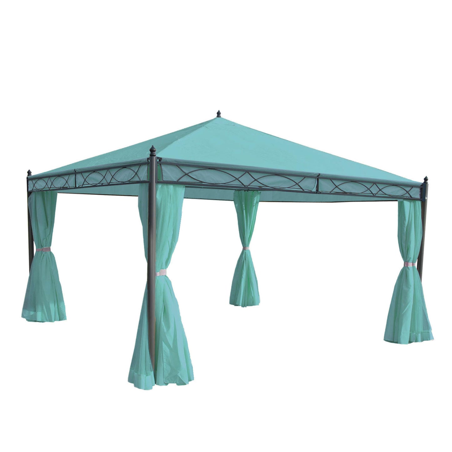 Pergola Cadiz, tuinpaviljoen, stevig 7cm frame met zijwand ~ turquoise 4x4m