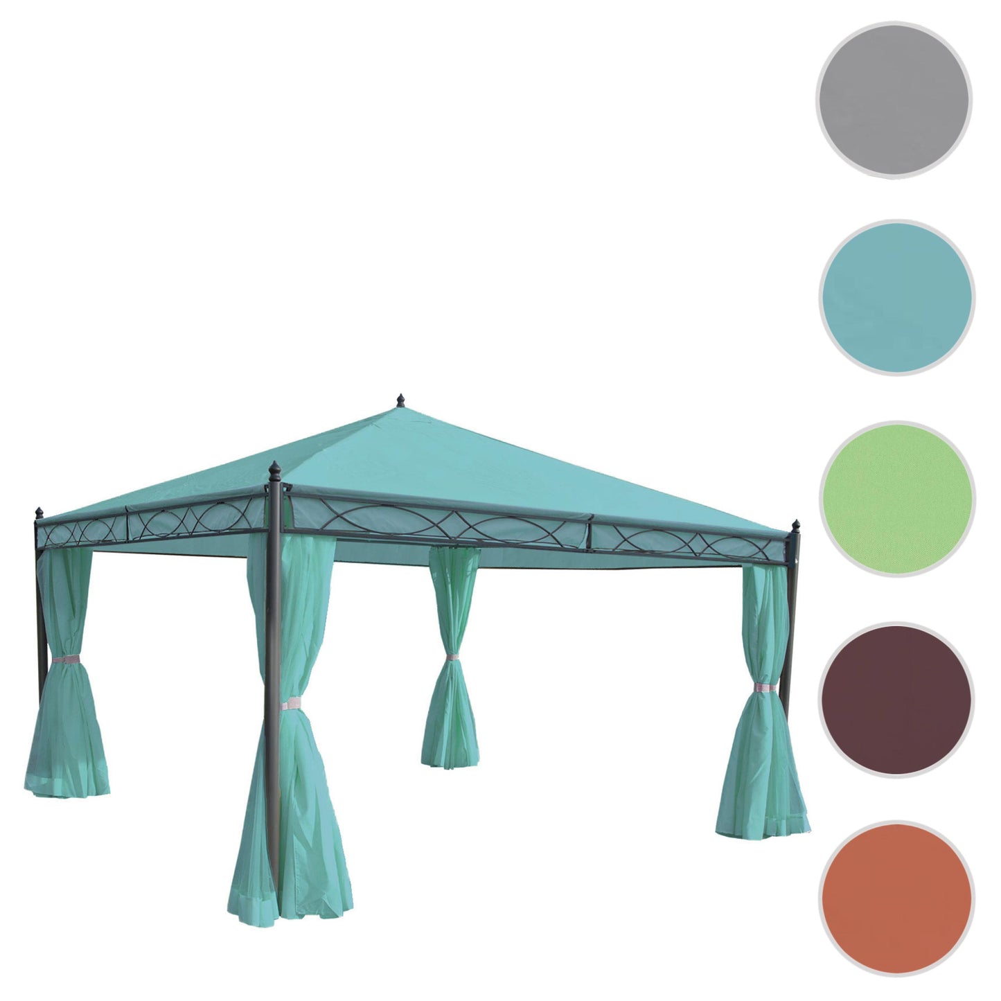 Pergola Cadiz, tuinpaviljoen, stevig 7cm frame met zijwand ~ turquoise 4x4m