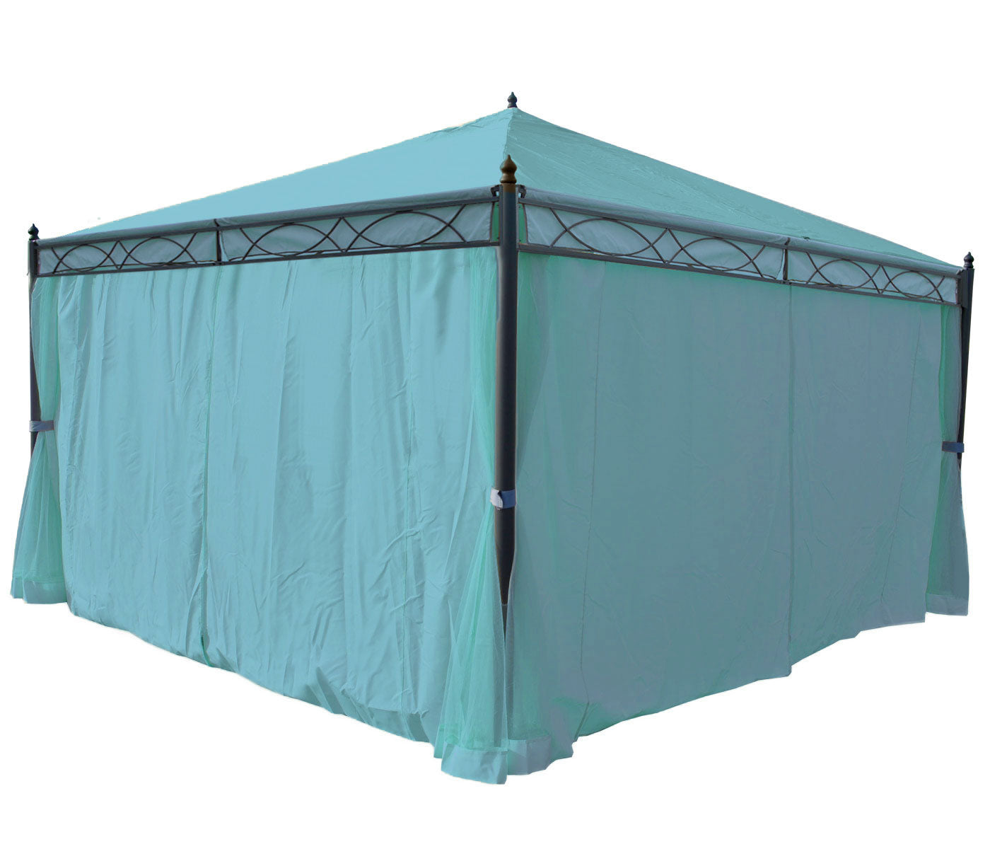 Pergola Cadiz, tuinpaviljoen, stevig 7cm frame met zijwand ~ turquoise 4x4m