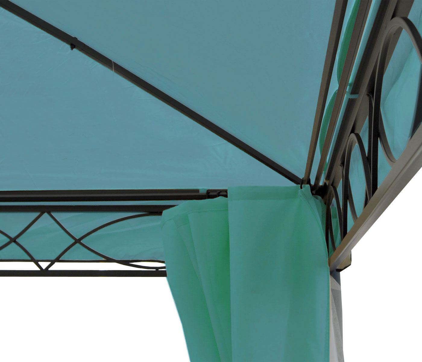 Pergola Cadiz, tuinpaviljoen, stevig 7cm frame met zijwand ~ turquoise 4x4m