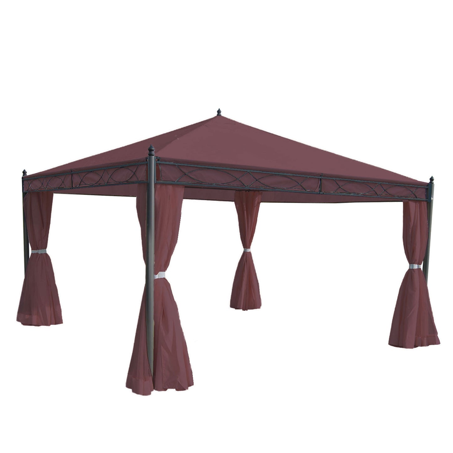 Pergola Cadiz, tuinpaviljoen, stevig 7cm frame met zijwand ~ roodbruin 4x4m
