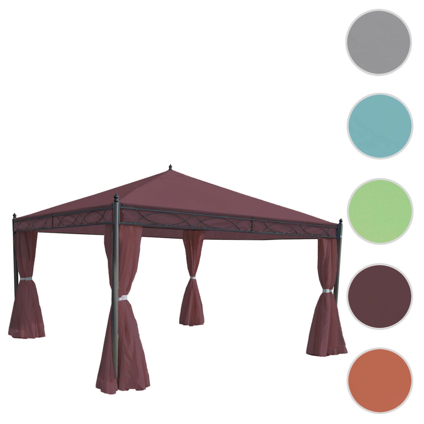 Pergola Cadiz, tuinpaviljoen, stevig 7cm frame met zijwand ~ roodbruin 4x4m