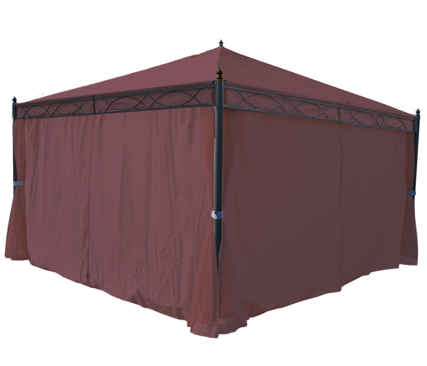 Pergola Cadiz, tuinpaviljoen, stevig 7cm frame met zijwand ~ roodbruin 4x4m