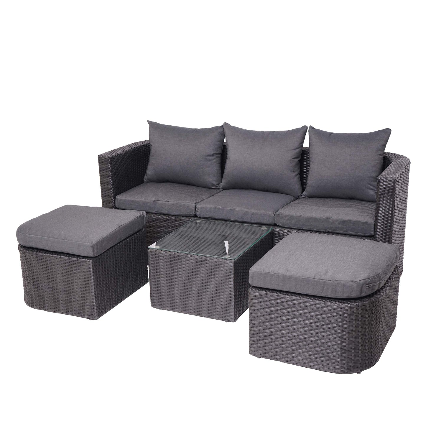 3in1 set MCW-J37, tuin/loungeset zonne-eiland, gesponnen poly rotan MVG ~ antraciet, donkergrijze kussens