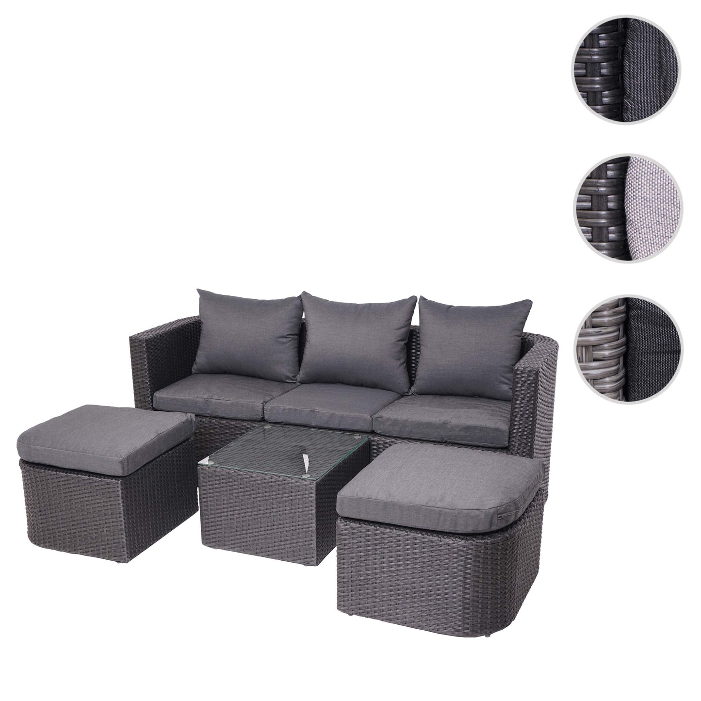 3in1 set MCW-J37, tuin/loungeset zonne-eiland, gesponnen poly rotan MVG ~ antraciet, donkergrijze kussens