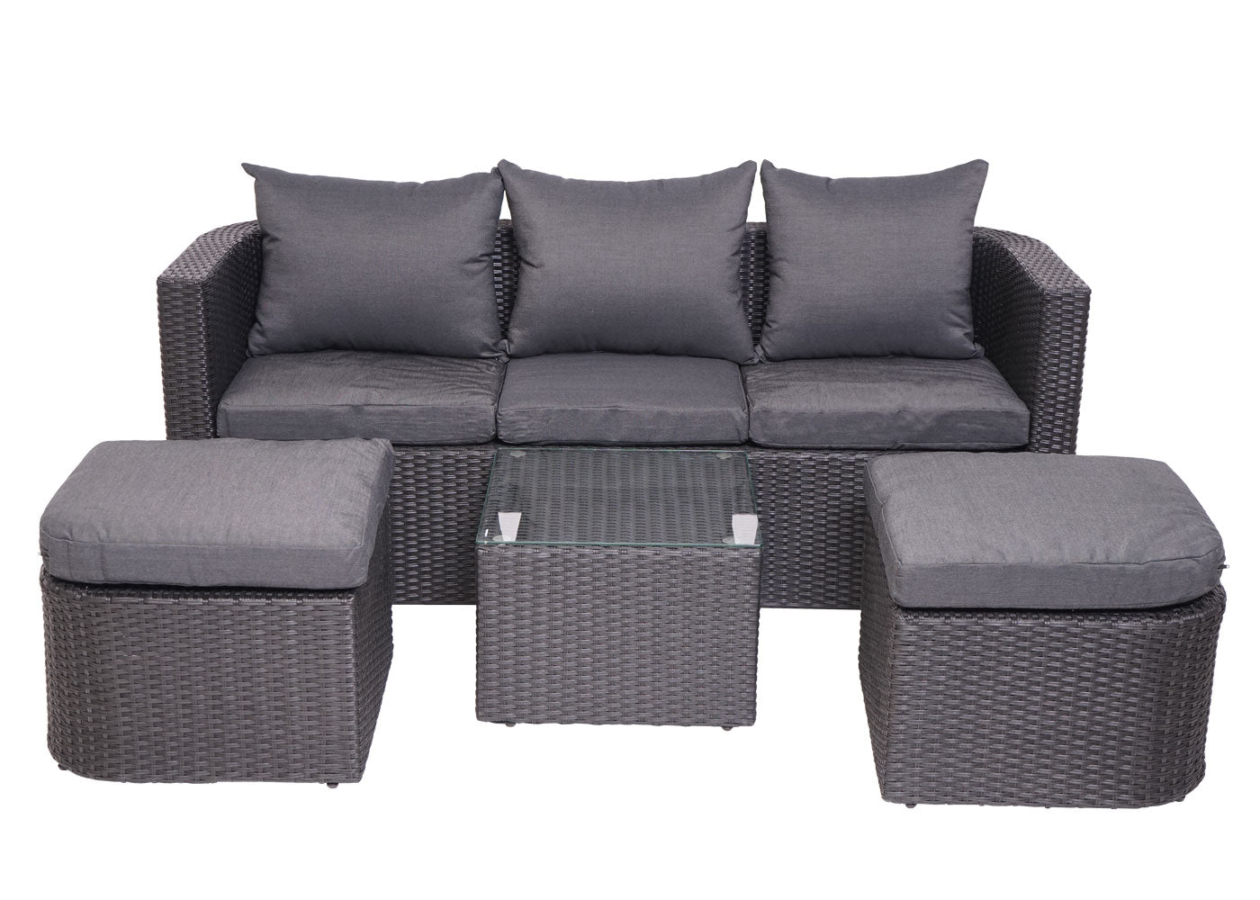 3in1 set MCW-J37, tuin/loungeset zonne-eiland, gesponnen poly rotan MVG ~ antraciet, donkergrijze kussens