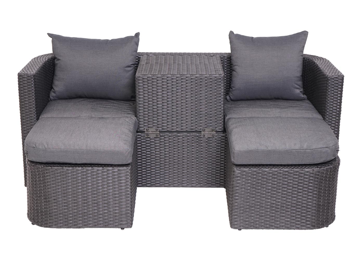 3in1 set MCW-J37, tuin/loungeset zonne-eiland, gesponnen poly rotan MVG ~ antraciet, donkergrijze kussens