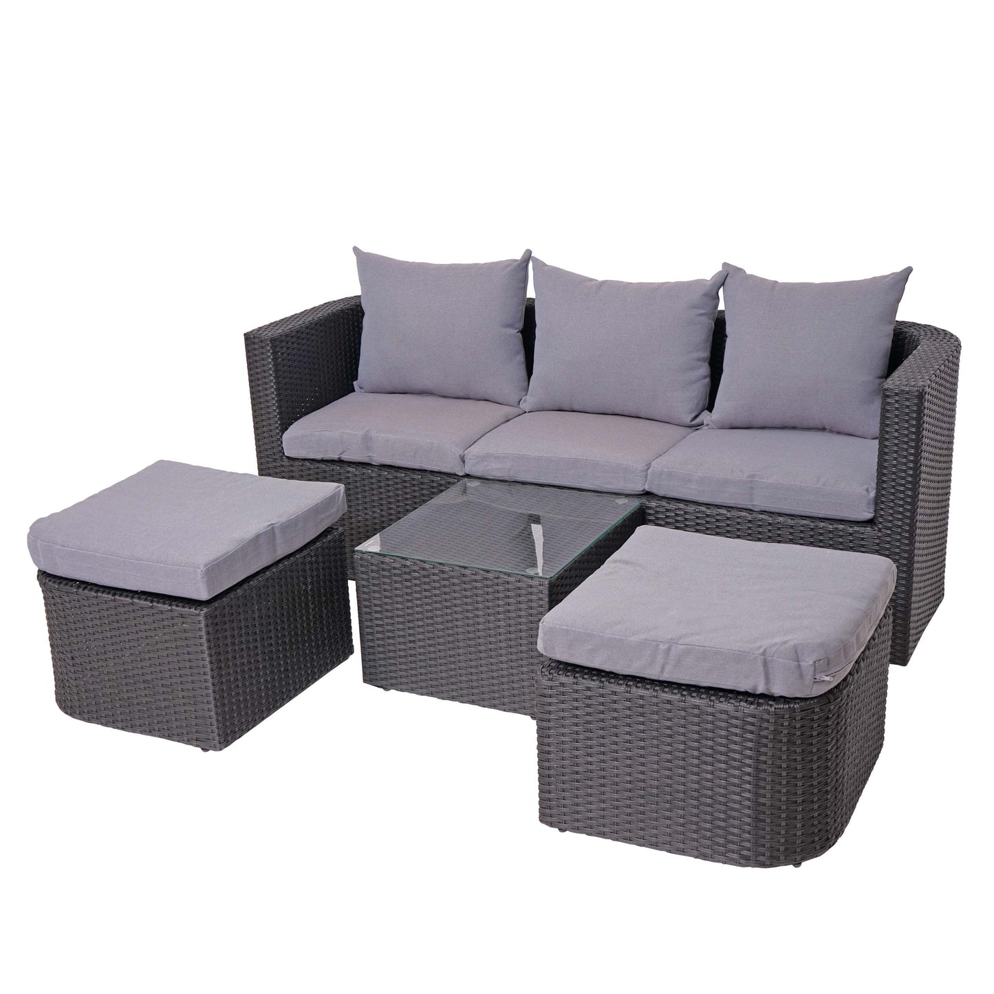 3in1 set MCW-J37, tuin/loungeset zonne-eiland, gesponnen poly-rattan MVG ~ antraciet, kussens lichtgrijs