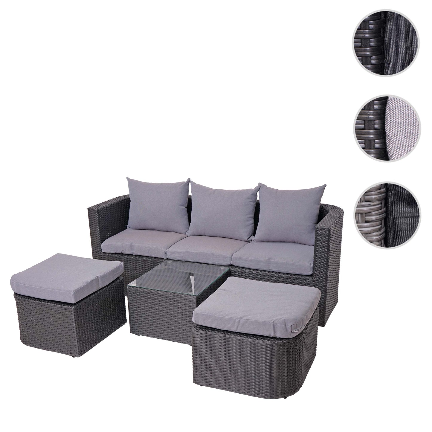 3in1 set MCW-J37, tuin/loungeset zonne-eiland, gesponnen poly-rattan MVG ~ antraciet, kussens lichtgrijs
