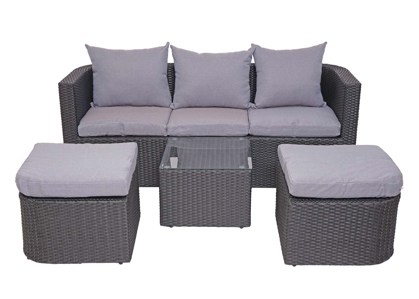 3in1 set MCW-J37, tuin/loungeset zonne-eiland, gesponnen poly-rattan MVG ~ antraciet, kussens lichtgrijs