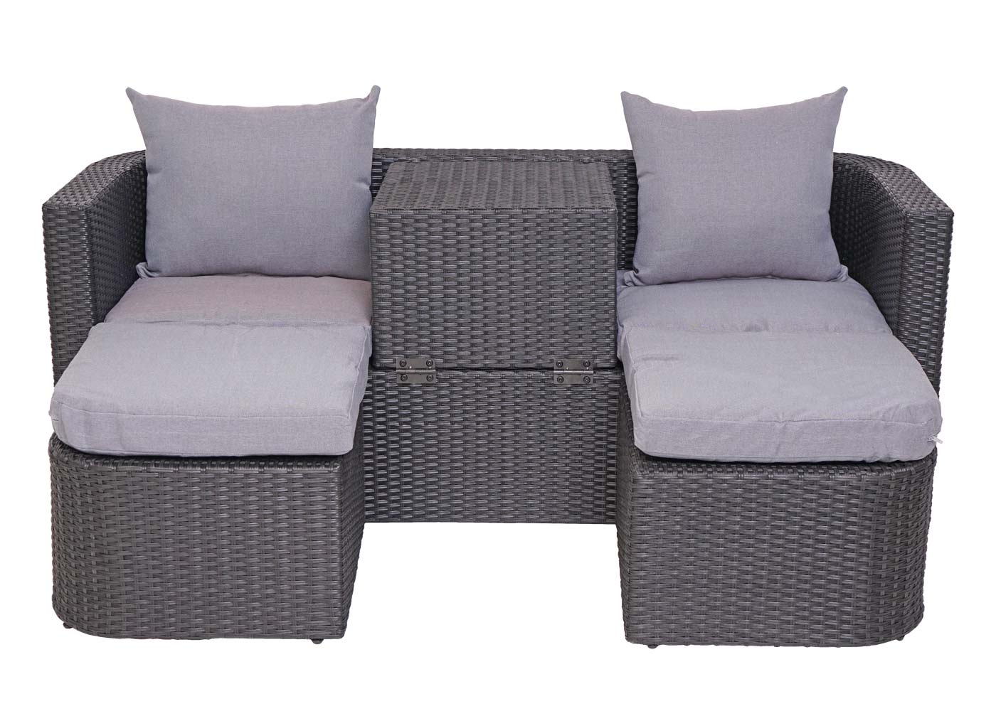 3in1 set MCW-J37, tuin/loungeset zonne-eiland, gesponnen poly-rattan MVG ~ antraciet, kussens lichtgrijs