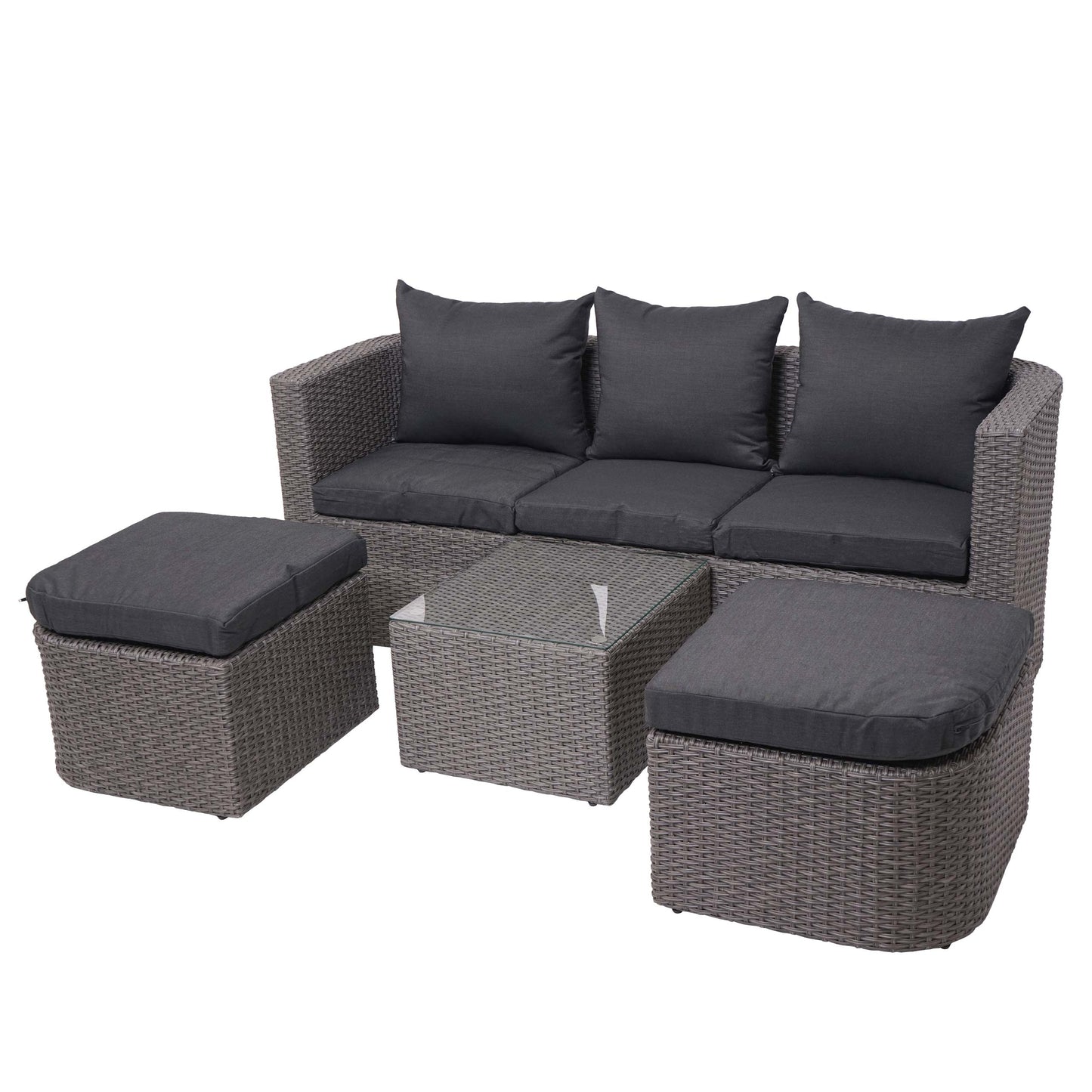 3in1 set MCW-J37, tuin/loungeset zonne-eiland, gesponnen poly-rattan MVG ~ grijs, antraciet kussens