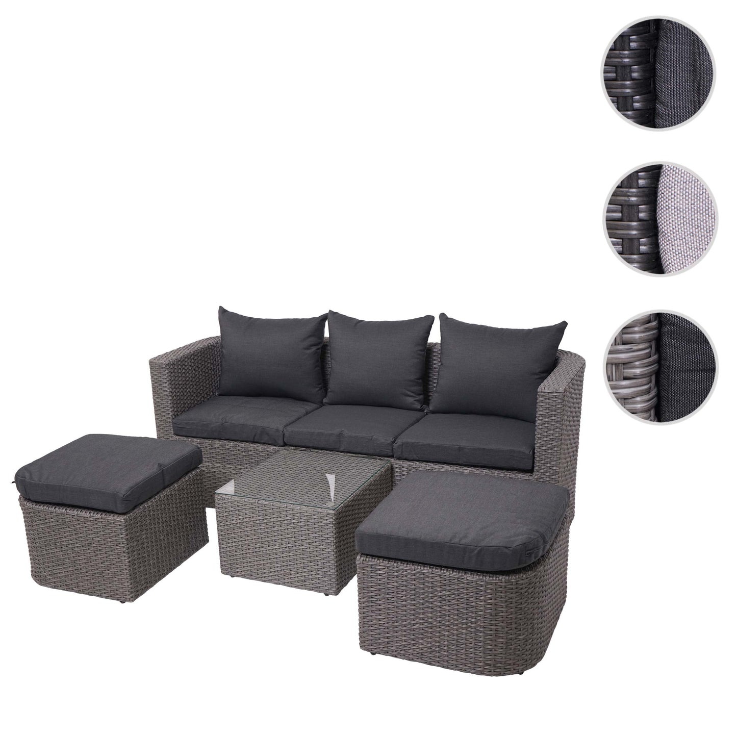 3in1 set MCW-J37, tuin/loungeset zonne-eiland, gesponnen poly-rattan MVG ~ grijs, antraciet kussens