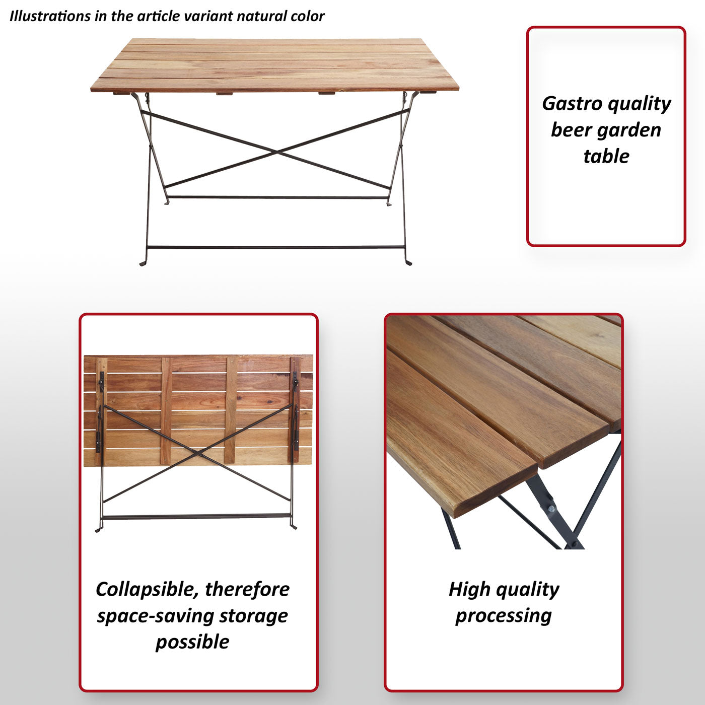 Bier tuintafel MCW-J40, klaptafel tuintafel, horeca kwaliteit acacia MVG-gecertificeerd 120x60cm ~ bruin