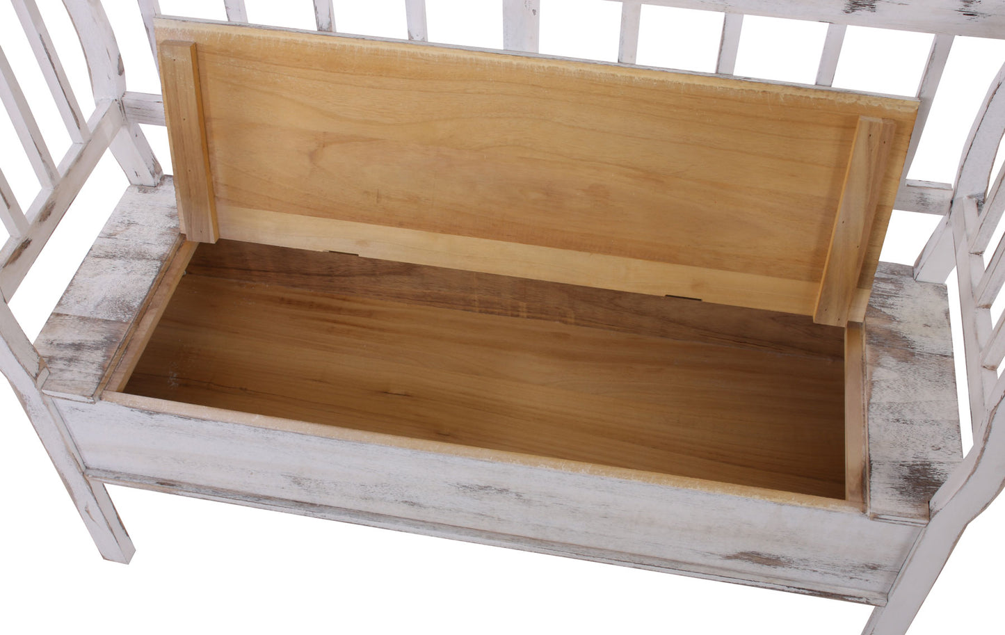 Bank T207, bankkist houten bank opbergkist, opbergvak kussen hout 119cm ~ wit, shabby