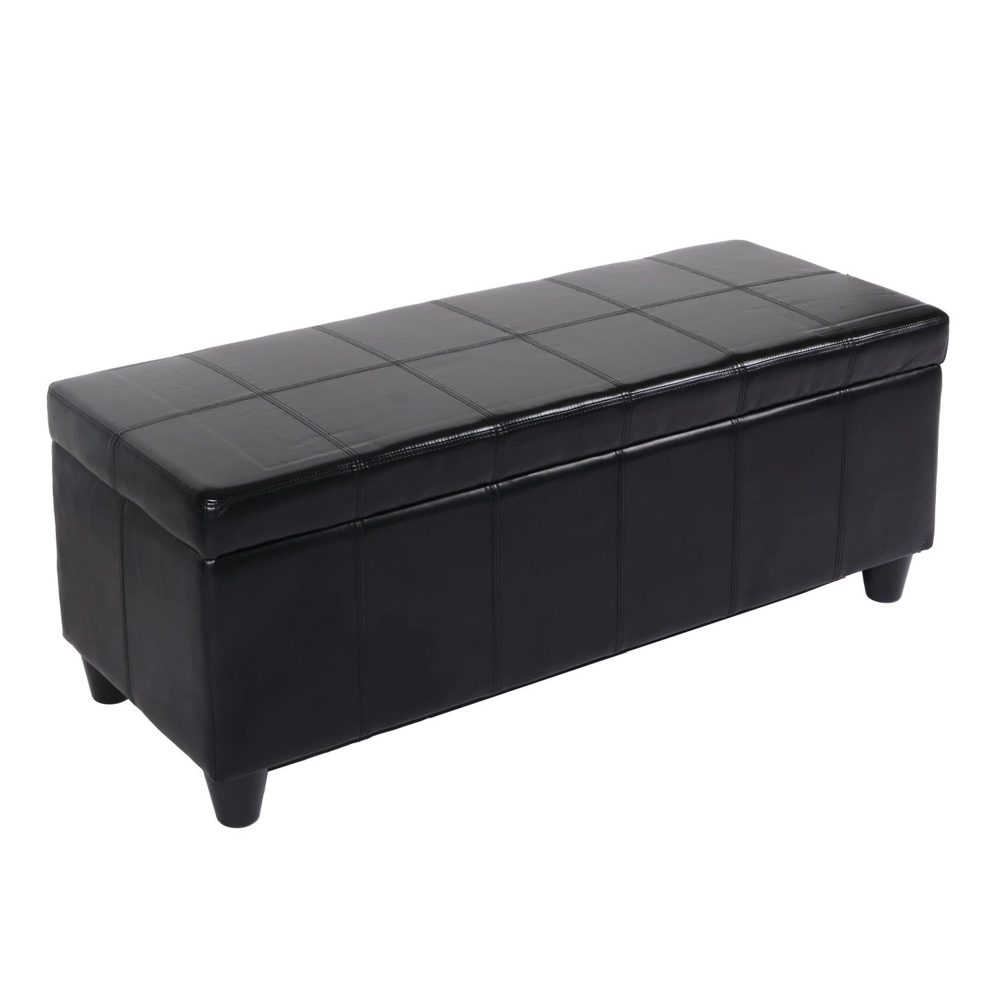 Opbergkist bank Kriens, leer + kunstleer, 112x45x45cm MVG-gecertificeerd ~ zwart