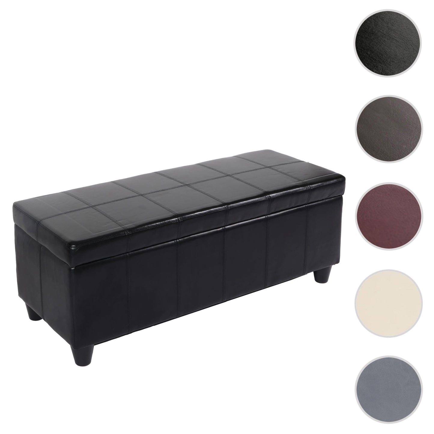 Opbergkist bank Kriens, leer + kunstleer, 112x45x45cm MVG-gecertificeerd ~ zwart