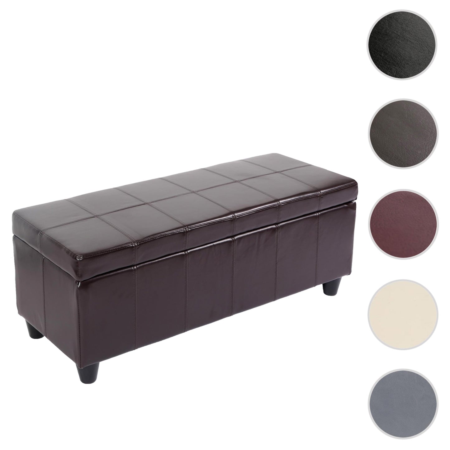 Opbergkist bank Kriens, leer + kunstleer, 112x45x45cm MVG-gecertificeerd ~ bruin