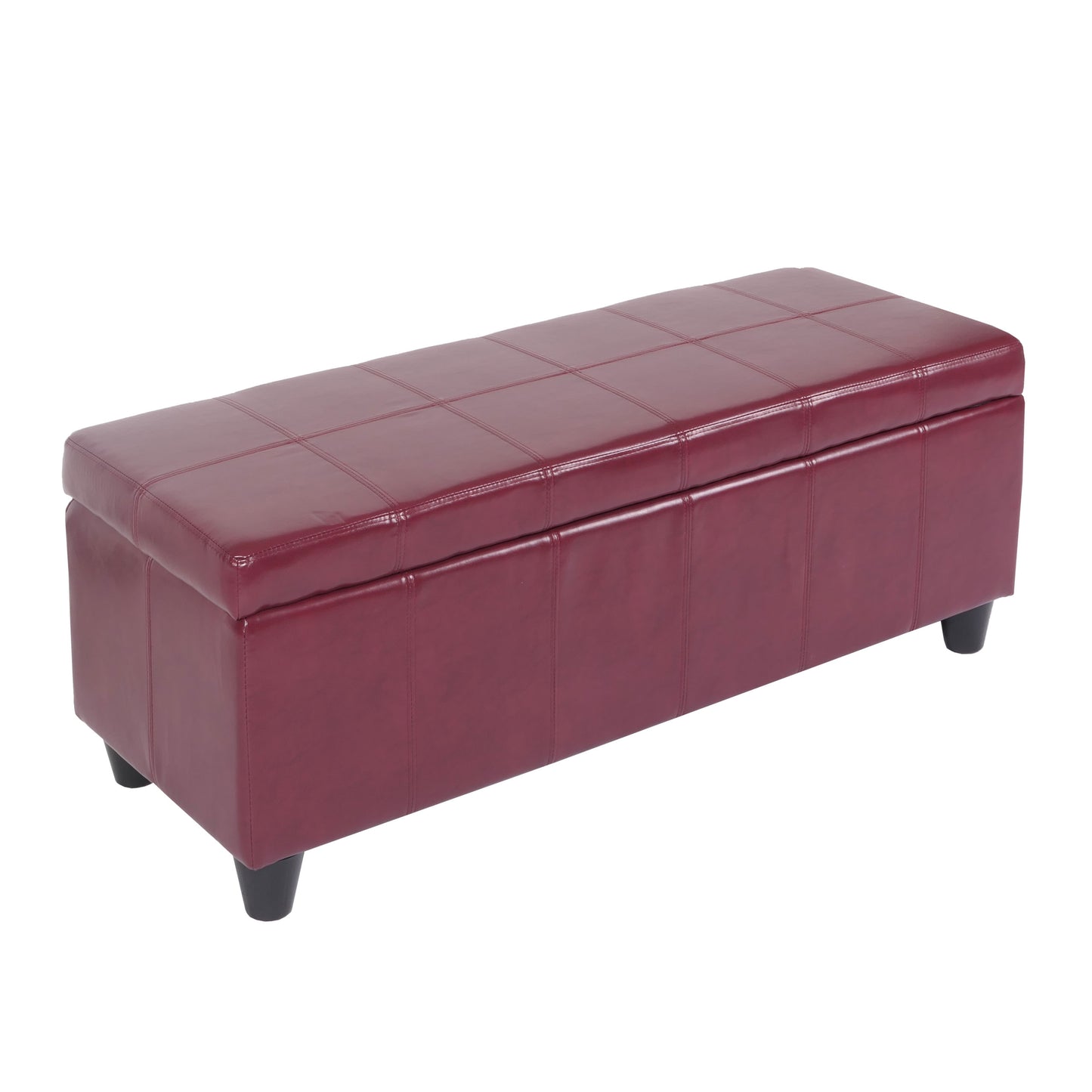 Opbergkist bank Kriens, leer + kunstleer, 112x45x45cm MVG-gecertificeerd ~ rood