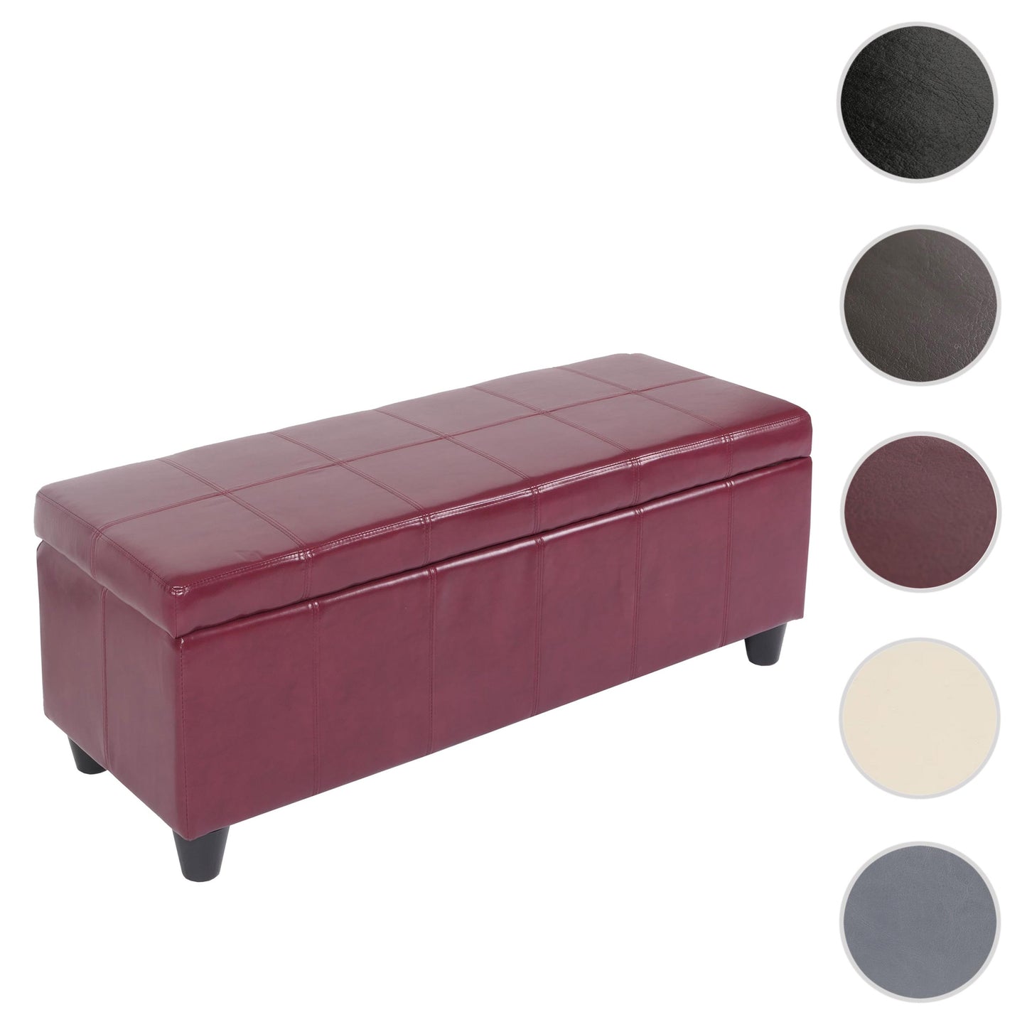 Opbergkist bank Kriens, leer + kunstleer, 112x45x45cm MVG-gecertificeerd ~ rood