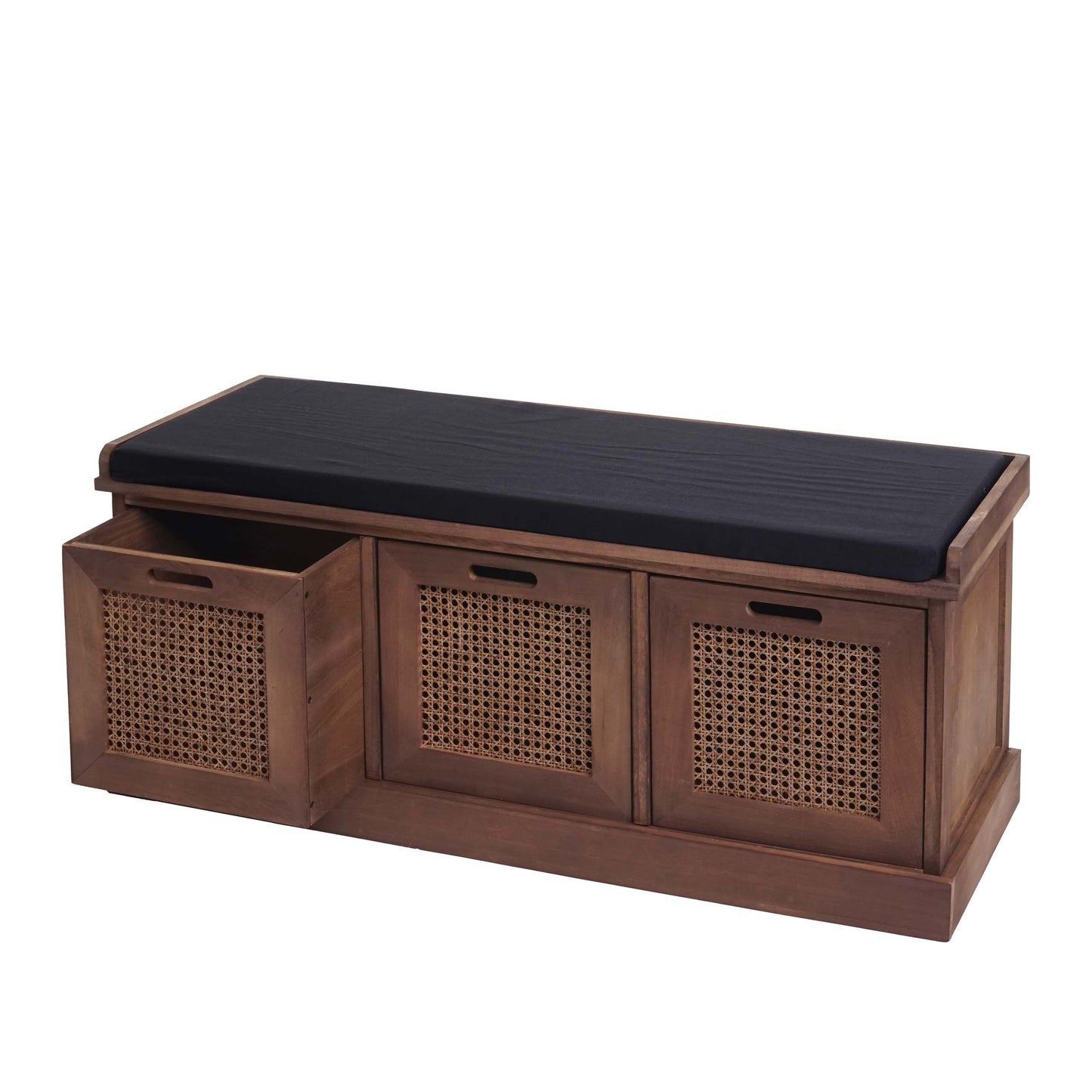 Bank MCW-J49, gestoffeerde bank garderobebank, kussens opbergboxen opbergvak 47x110x40cm ~ bruin, bekleding zwart