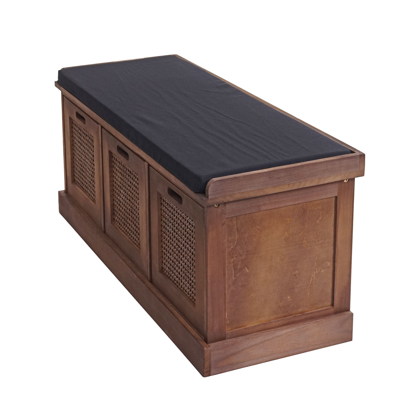 Bank MCW-J49, gestoffeerde bank garderobebank, kussens opbergboxen opbergvak 47x110x40cm ~ bruin, bekleding zwart