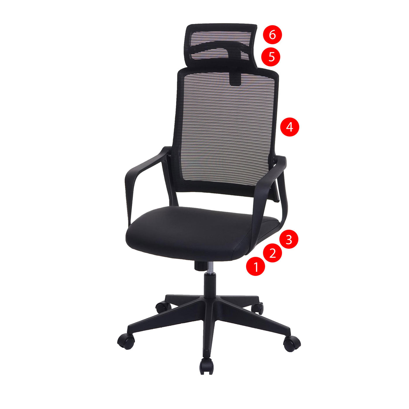 Bureaustoel MCW-J52, bureaustoel, ergonomische hoofdsteun, kunstleer ~ zwart