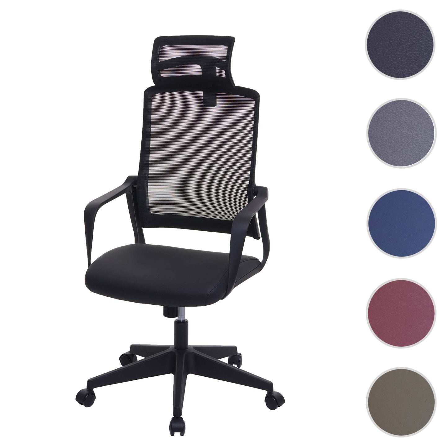 Bureaustoel MCW-J52, bureaustoel, ergonomische hoofdsteun, kunstleer ~ zwart