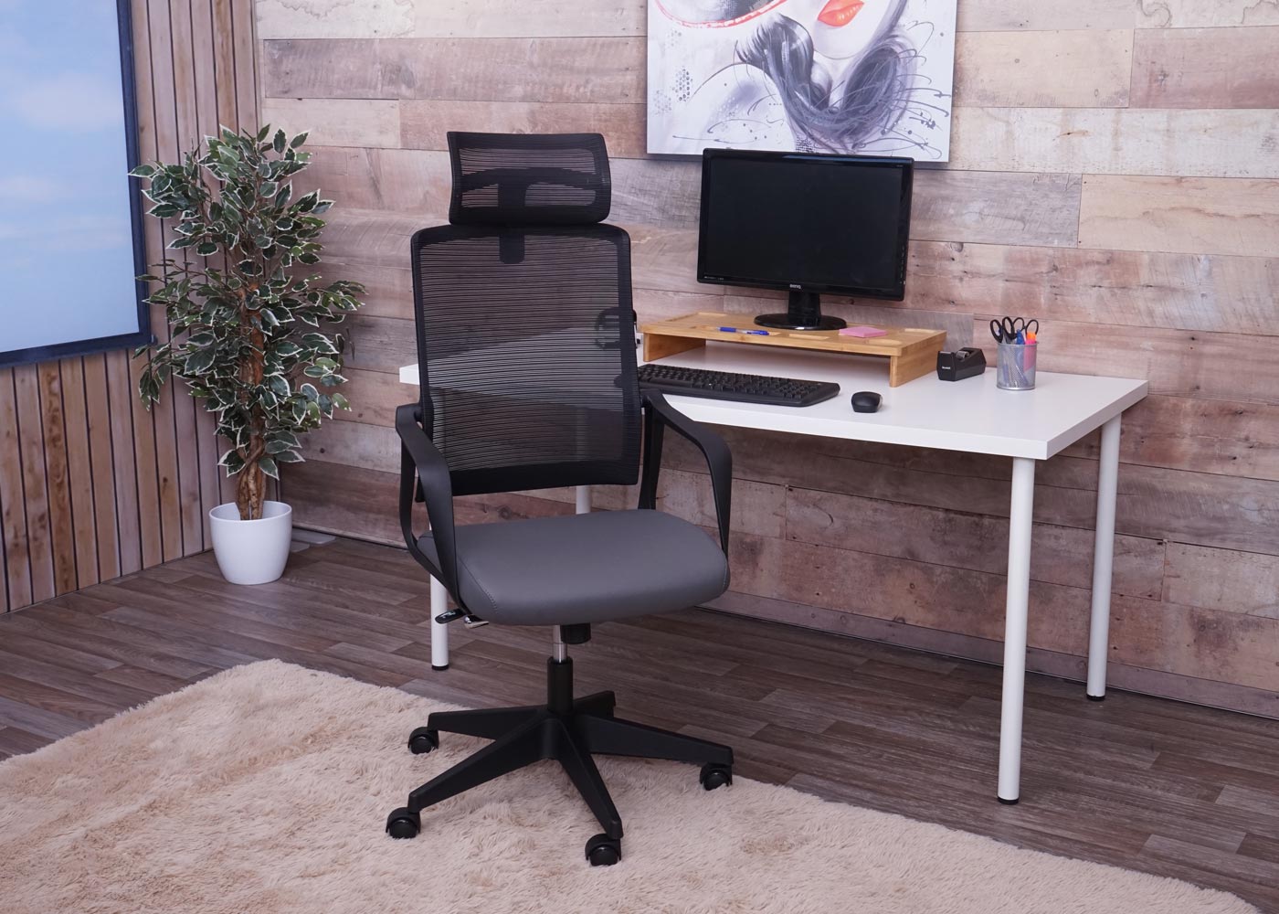 Bureaustoel MCW-J52, bureaustoel, ergonomische hoofdsteun, kunstleer ~ grijs