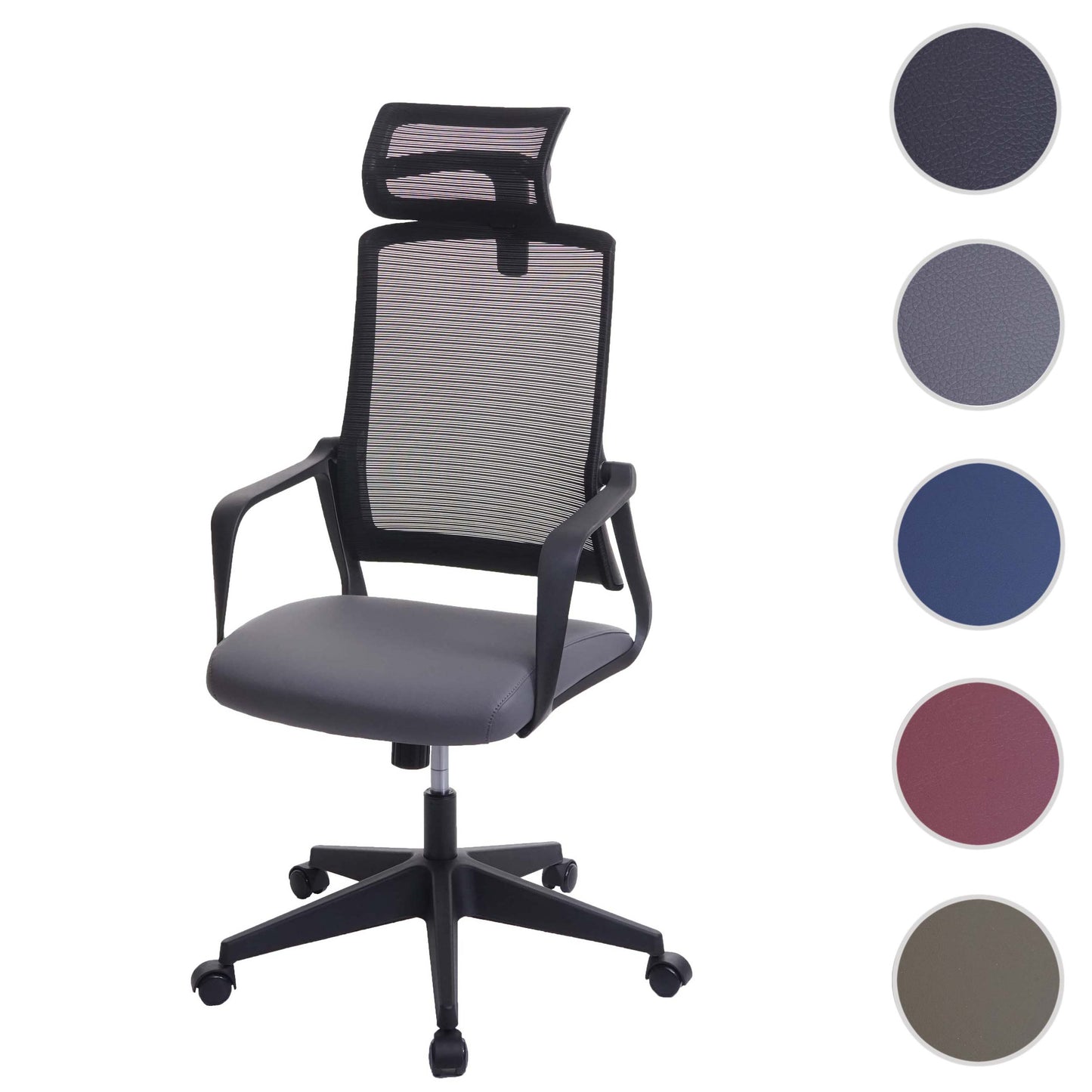 Bureaustoel MCW-J52, bureaustoel, ergonomische hoofdsteun, kunstleer ~ grijs