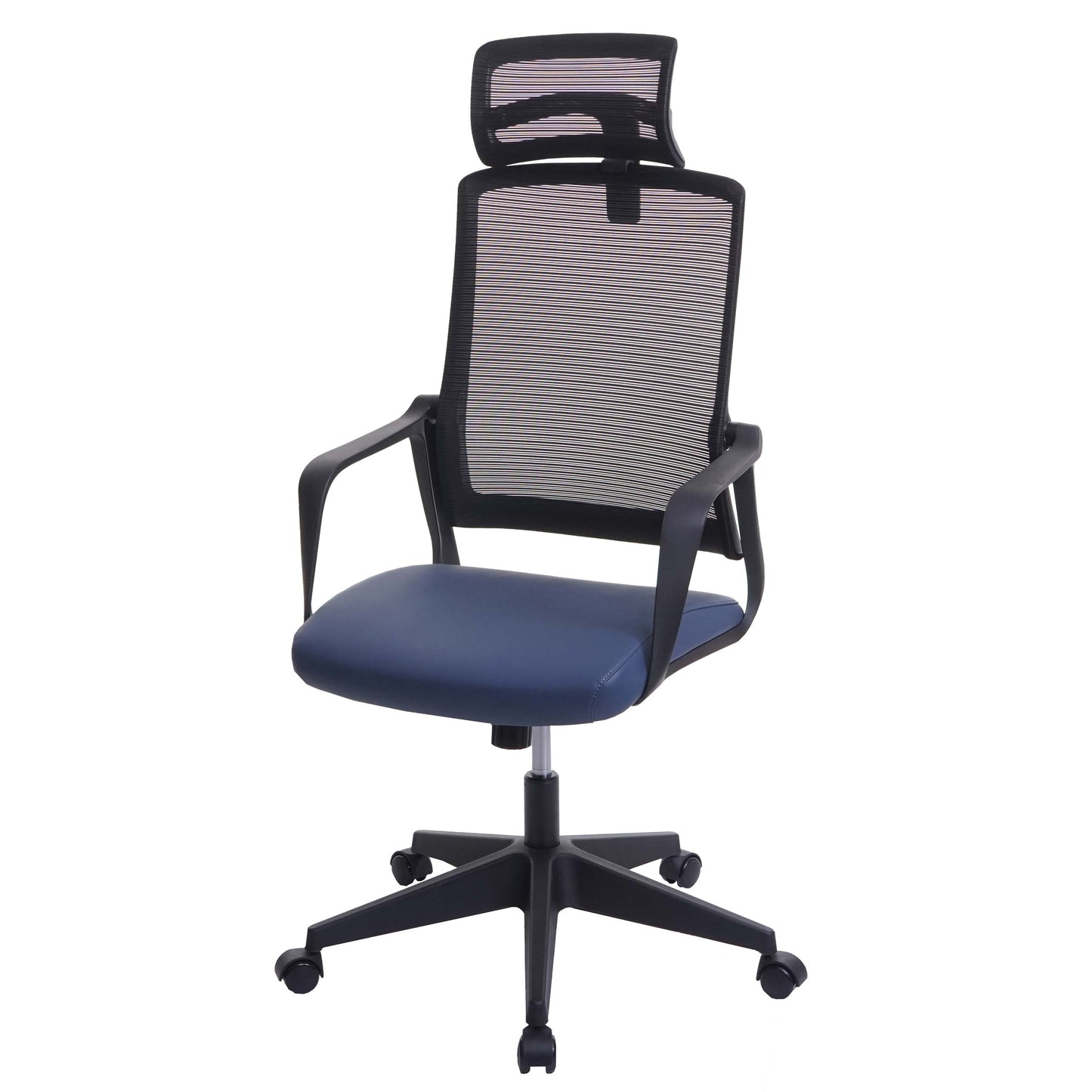 Bureaustoel MCW-J52, bureaustoel, ergonomische hoofdsteun, kunstleer ~ blauw-grijs