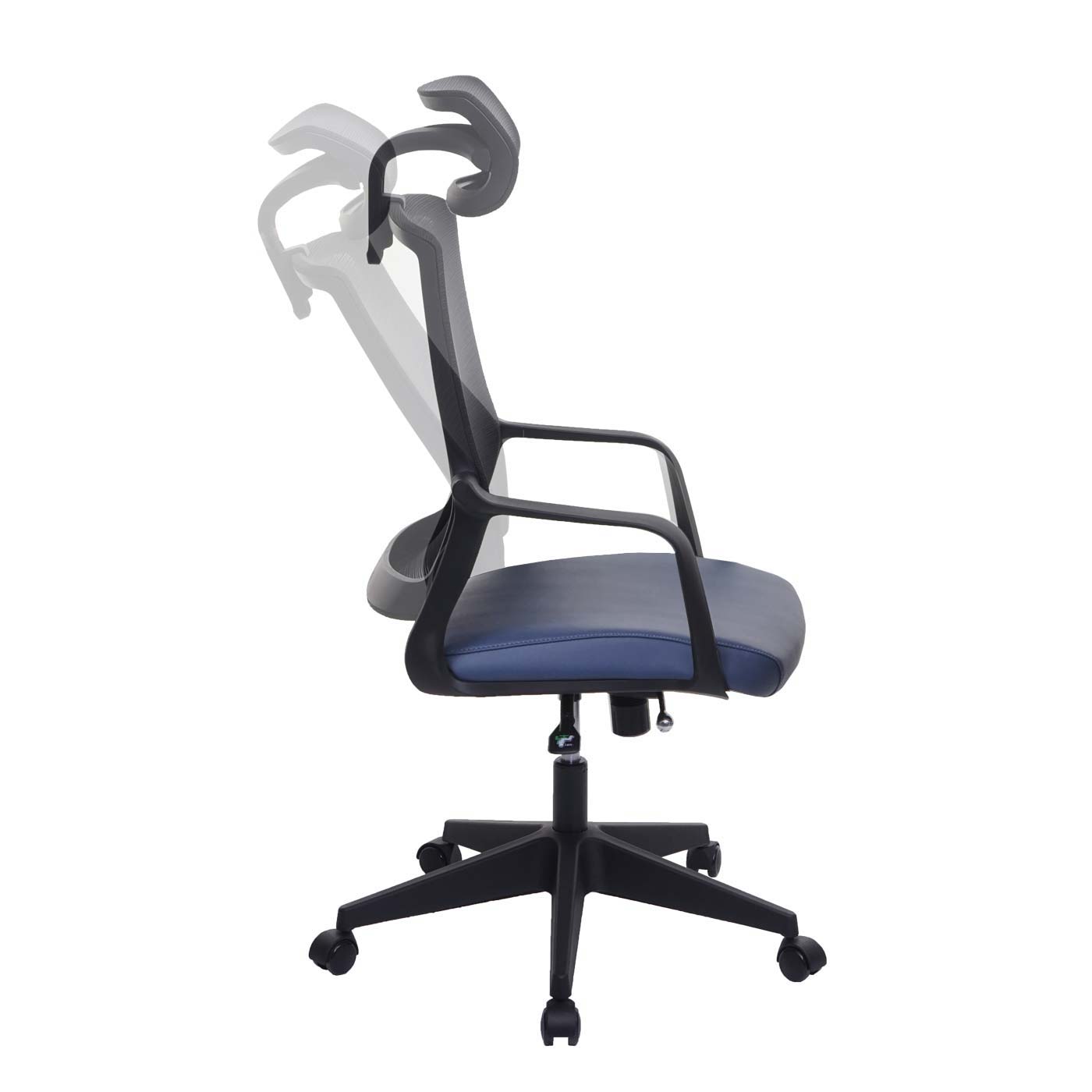 Bureaustoel MCW-J52, bureaustoel, ergonomische hoofdsteun, kunstleer ~ blauw-grijs