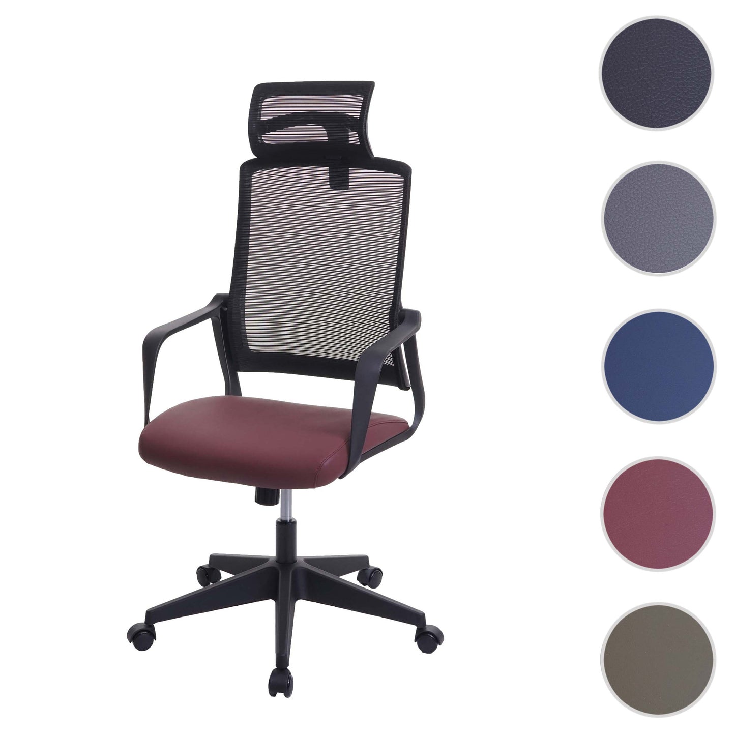 Bureaustoel MCW-J52, bureaustoel, ergonomische hoofdsteun, kunstleer ~ bordeaux-rood