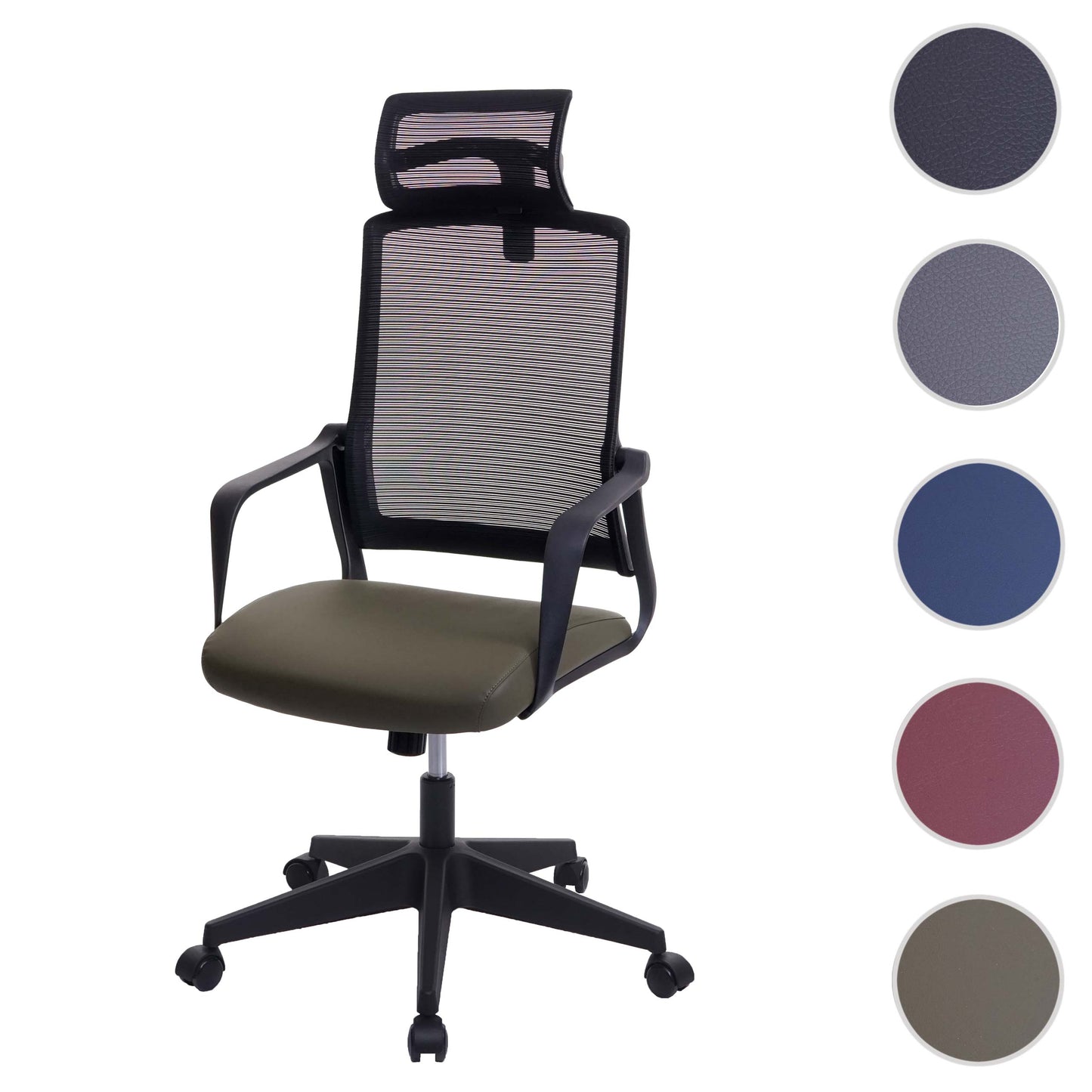 Bureaustoel MCW-J52, bureaustoel, ergonomische hoofdsteun, kunstleer ~ olijfgroen