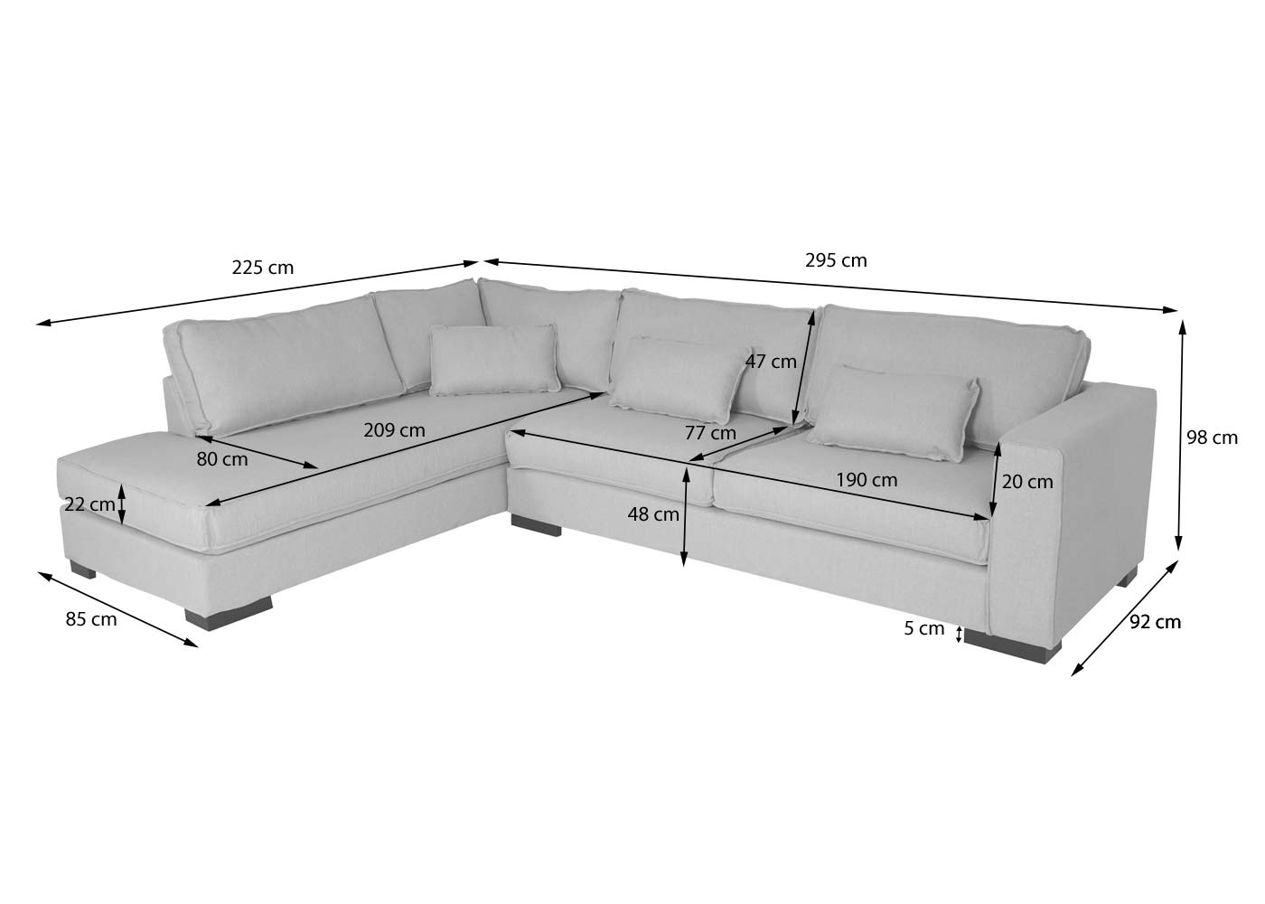 Hoekbank MCW-J58, bank met voetenbank links, Made in EU, waterafstotend 295cm ~ stof/textiel grijs