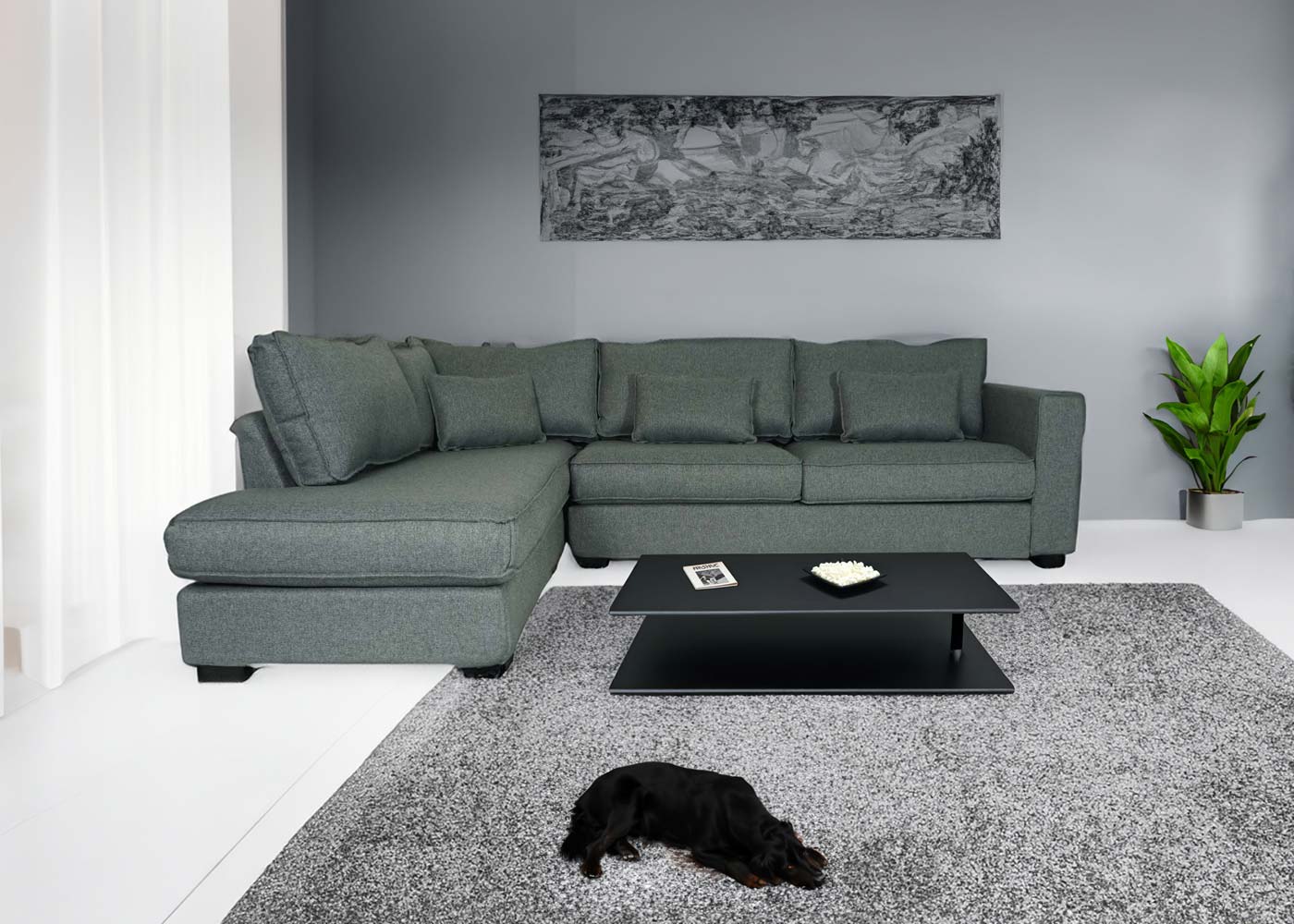 Hoekbank MCW-J58, bank met voetenbank links, Made in EU, waterafstotend 295cm ~ stof/textiel grijs