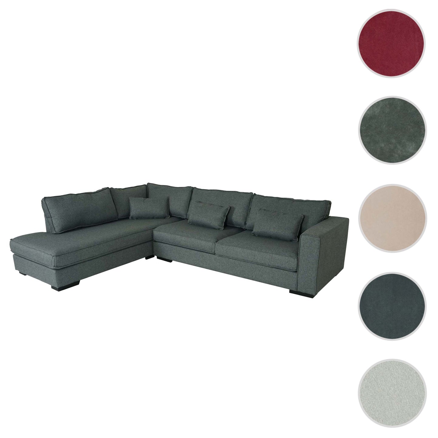 Hoekbank MCW-J58, bank met voetenbank links, Made in EU, waterafstotend 295cm ~ stof/textiel grijs