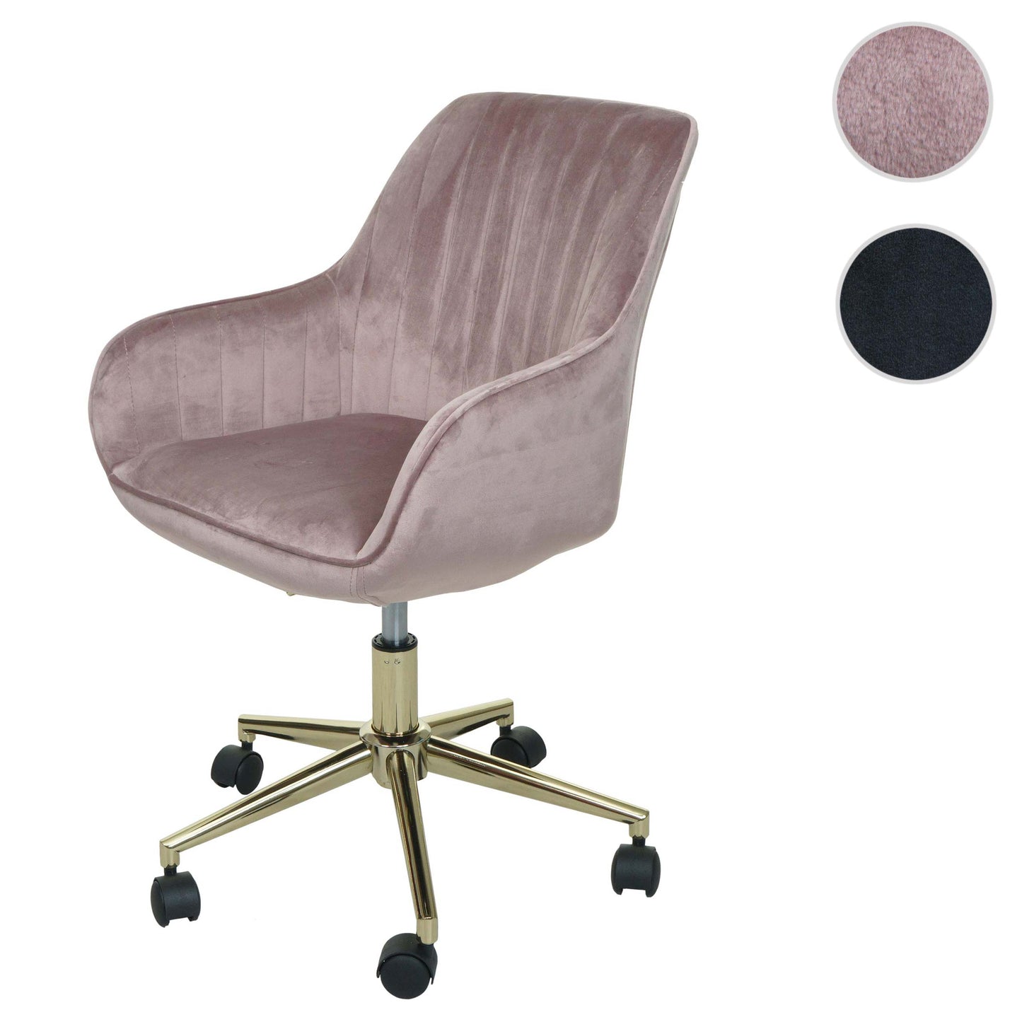 Bureaustoel MCW-J62, bureaustoel bureaustoel fauteuil stoel, fluweel met armleuning gouden voet ~ roze