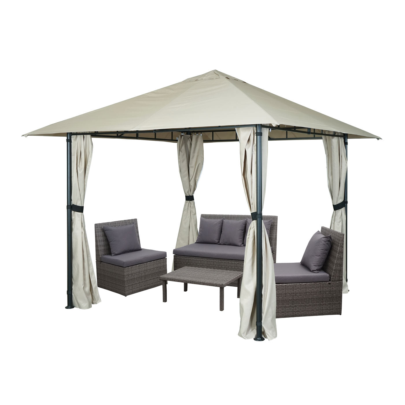 Pergola MCW-J63, tuinpaviljoen terrasoverkapping met zijwand, 3x3m ~ crème-beige