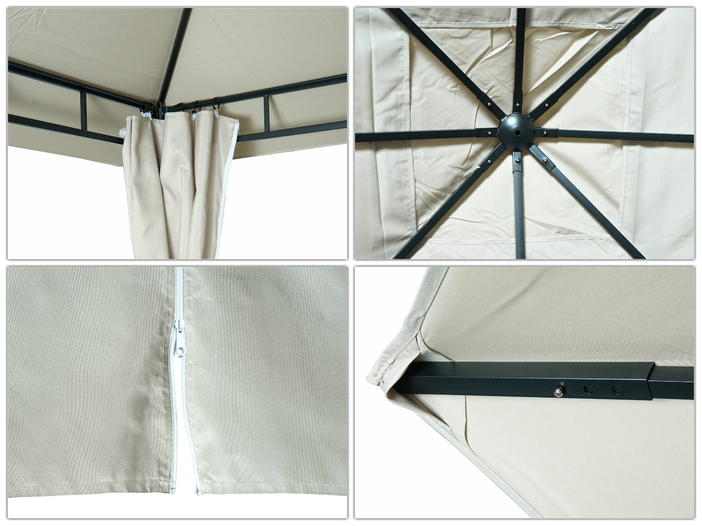 Pergola MCW-J63, tuinpaviljoen terrasoverkapping met zijwand, 3x3m ~ crème-beige