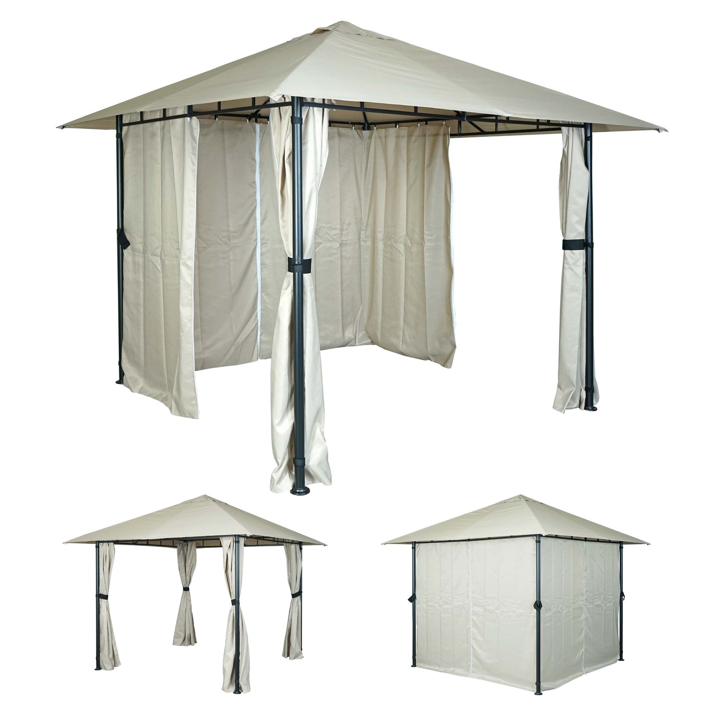 Pergola MCW-J63, tuinpaviljoen terrasoverkapping met zijwand, 3x3m ~ crème-beige